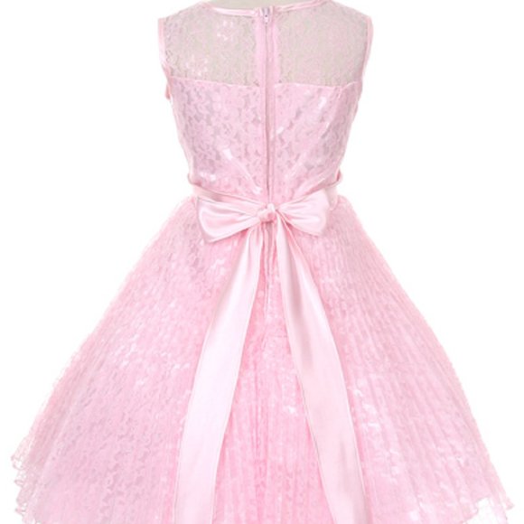 Big Girls Lace Overlaid Rhinestones Junior Bridesmaid Flower Girl Dress  Silver - Picture 2 of 6